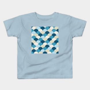 1980s preppy modern turquoise aqua blue fish scale pattern mermaid Kids T-Shirt